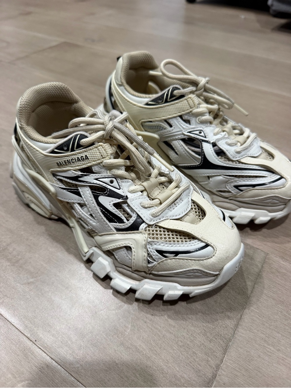 Balenciaga Kid’s Cream and Black Layered Track Sneakers